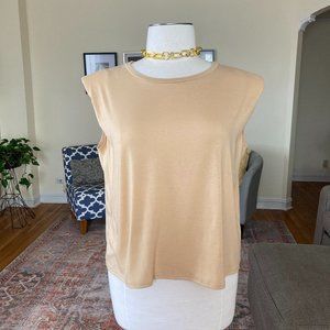 ❤️ Women's Plus XXL Nudie Patootie Tan Sleeveless T-shirt with Should Pads